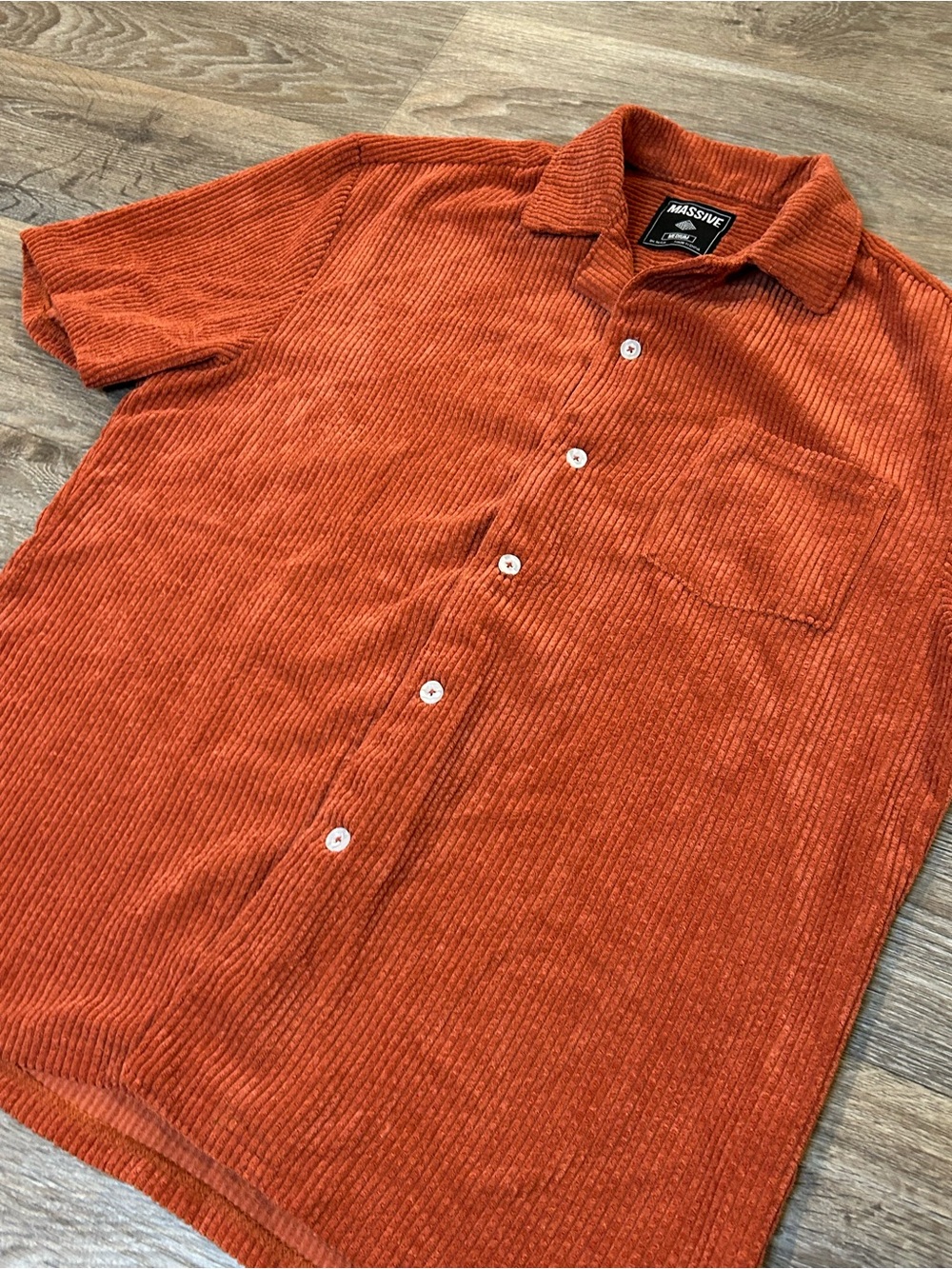 Massive Corduroy Style Casual Button Down Shirt - Mens Size M Rust Brown Orange